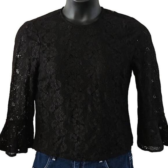 Lulus Women's Black Lace Bell Sleeve Blouse – Size Medium, Excellent Condition - Picture 2 of 9